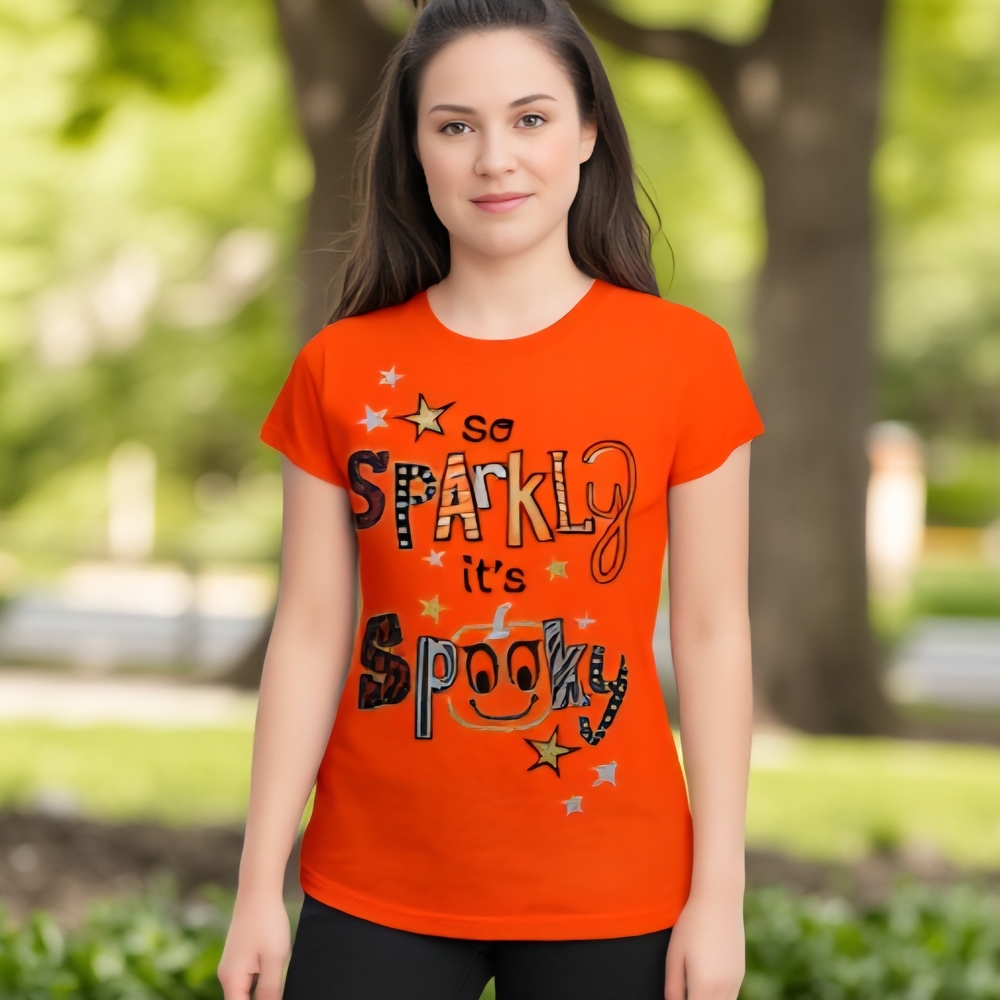 Halloween T-shirt with Sparkly Design Fits Womens XS/S (Actually Girls Size XL) - Picture 11 of 15